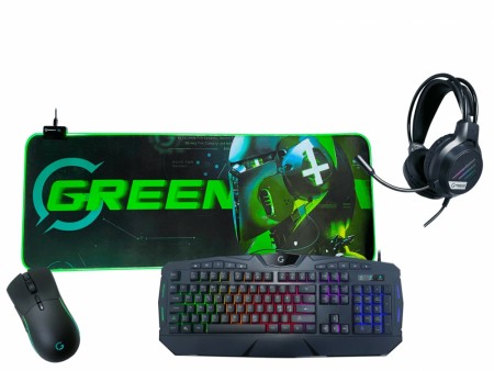 Greencom 4-in-1 Gaming Bundle - Greencom Z1 Exo Gaming Mus, X2 Cosmic Musematte, G3 Eclipse Headset, V4 Tastatur